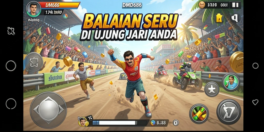 Screenshot DMD686 menampilkan aksi balapan yang mendebarkan.