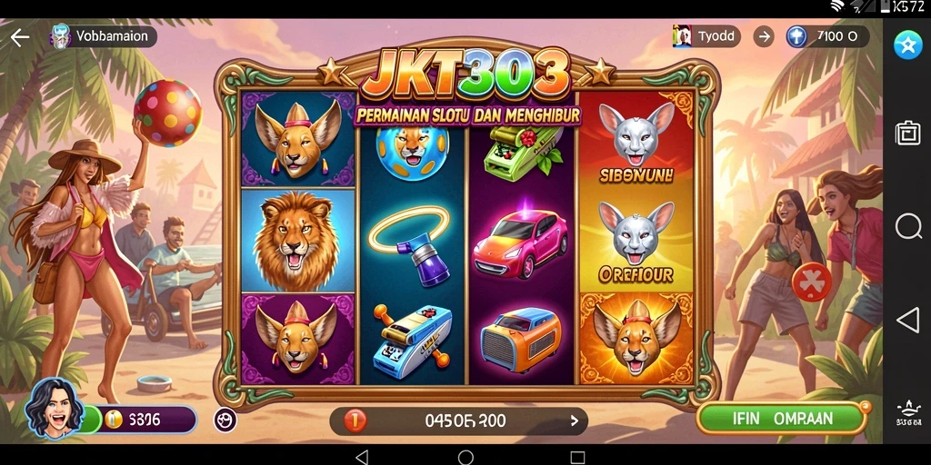 Screenshot gameplay JKT303 yang menampilkan berbagai tema dan animasi menarik.
