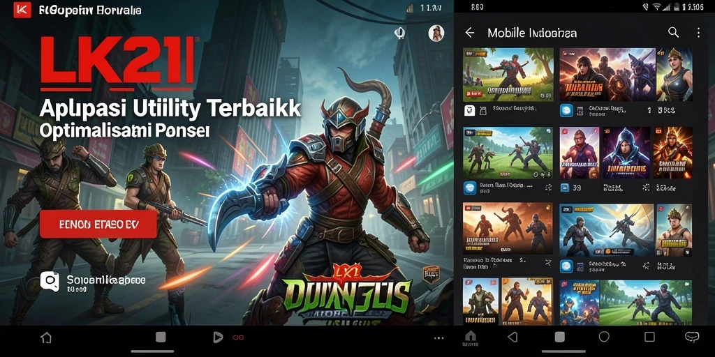 Screenshot utama LK21 menampilkan tampilan antarmuka aplikasi Utility yang interaktif.