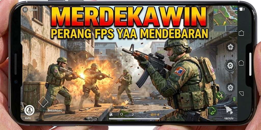 Tangkapan layar gameplay MERDEKAWIN menunjukkan aksi tembak-menembak yang intens.
