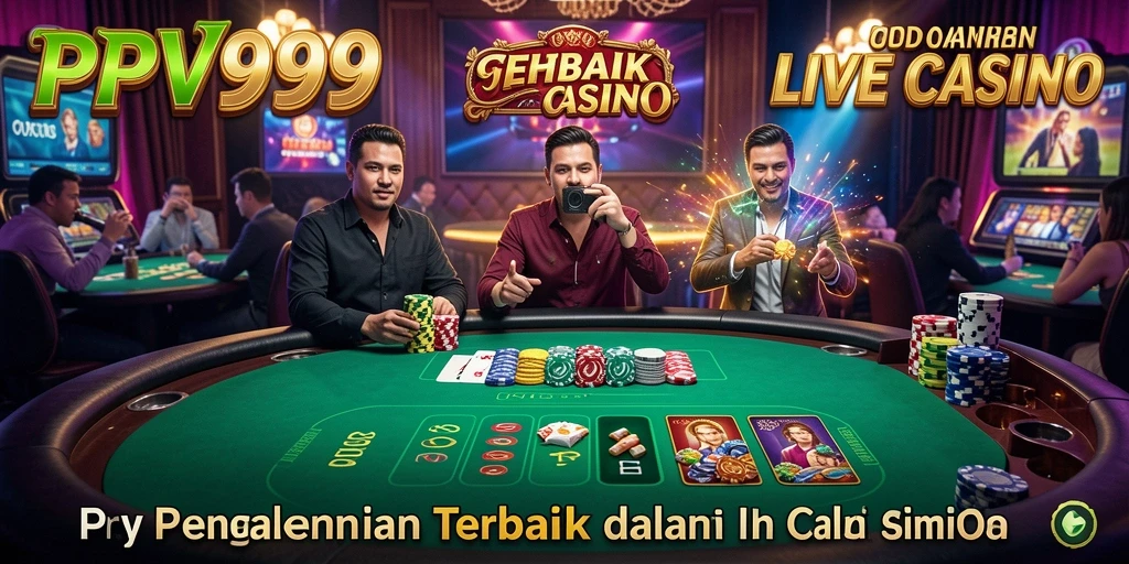 Screenshot gameplay PPV99 menampilkan dealer langsung dan suasana kasino yang nyata.